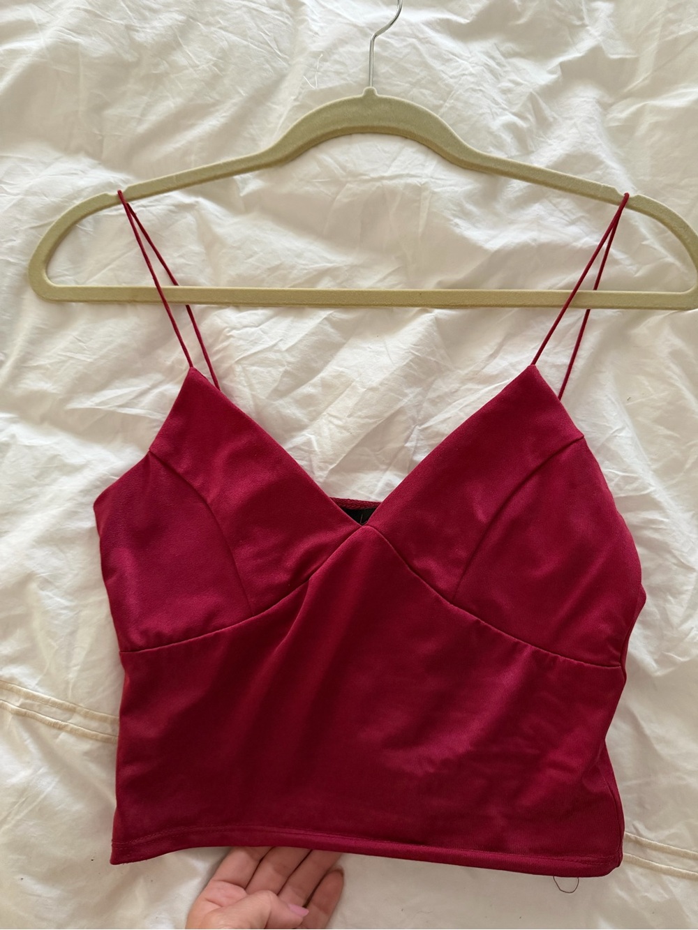 Love Tree Satin Cami Crop Top - Berry Red